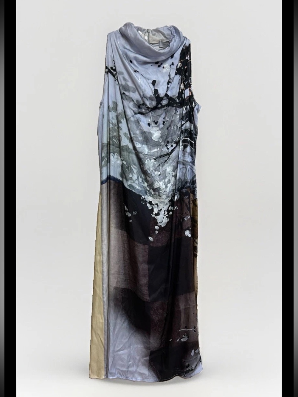 Lola & Sophie D3290 Maxi Dress Size Small NWT Abstract Art Cowl Neck $275 MSRP